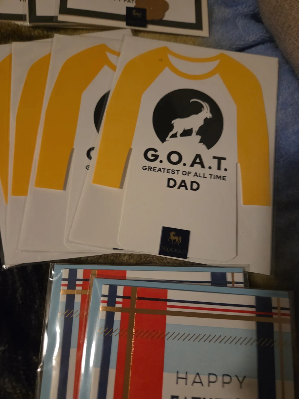 Assorted 18 Father's Day Niquead Greeting Cards - Blue, Yellow, White